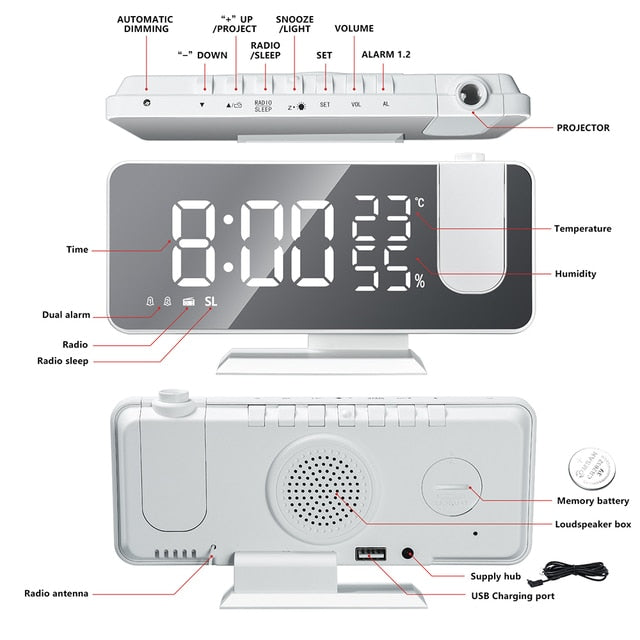 LED Digital Projection Clock - {{ nanatechno }}