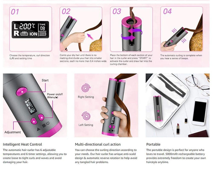 Cordless Rotating Hair Curler - {{ nanatechno }}